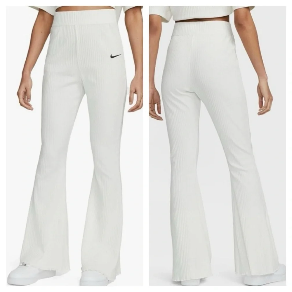 Nike Women's Sportswear High Waisted Ribbed Jersey Pants Ligtht Gray Small - Picture 1 of 10